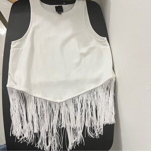Anthropologie tank top Fringe Flirty White Sleeveless dance top night out SMALL